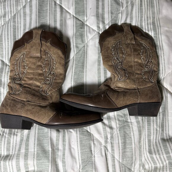 Dolce By Mojo Mox Two Tone Quiggly Western Style Cowboy Boots Girls 3.5 Zipper - Picture 2 of 8